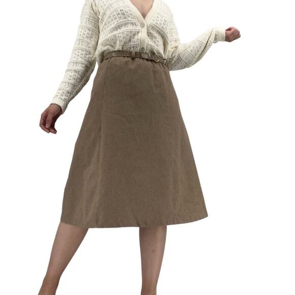 Vintage Katie Brooke Midi Skirt Tan Belted 10 - Picture 1 of 6